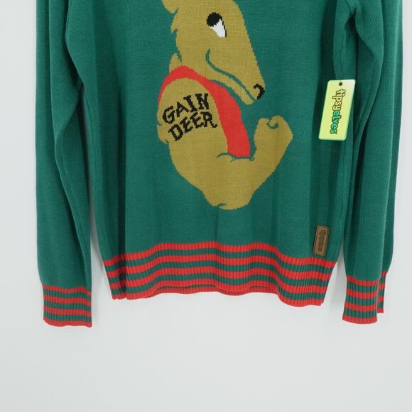 Tipsy Elves Ugly Christmas Sweater Mens Extra Large Green Deer Gains Funny - Picture 7 of 10